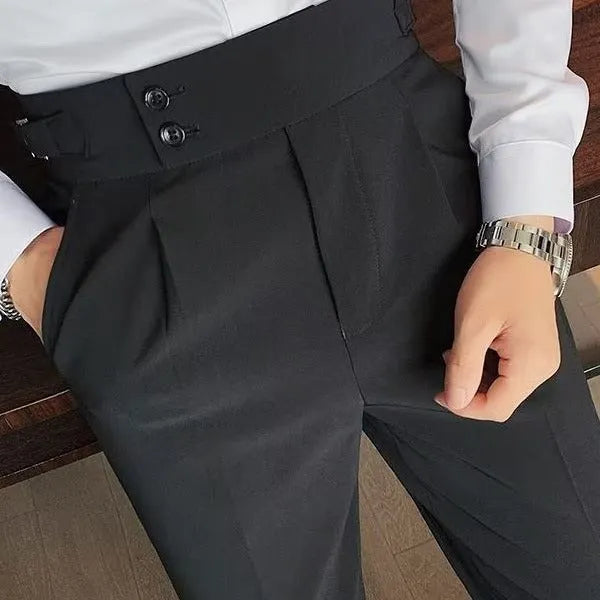 Autumn retro high waist straight casual trousers in cotton blend fabric available in four colours