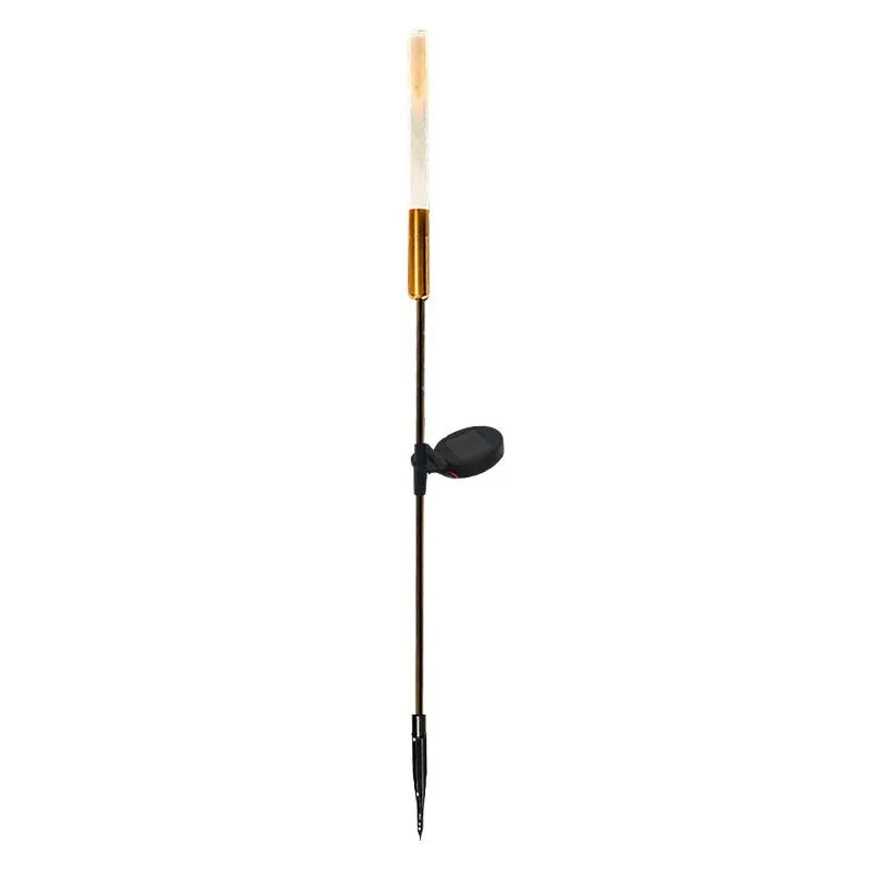Solar outdoor LED lawn lamp with acrylic shade, available in multiple heights, installed in a garden.
