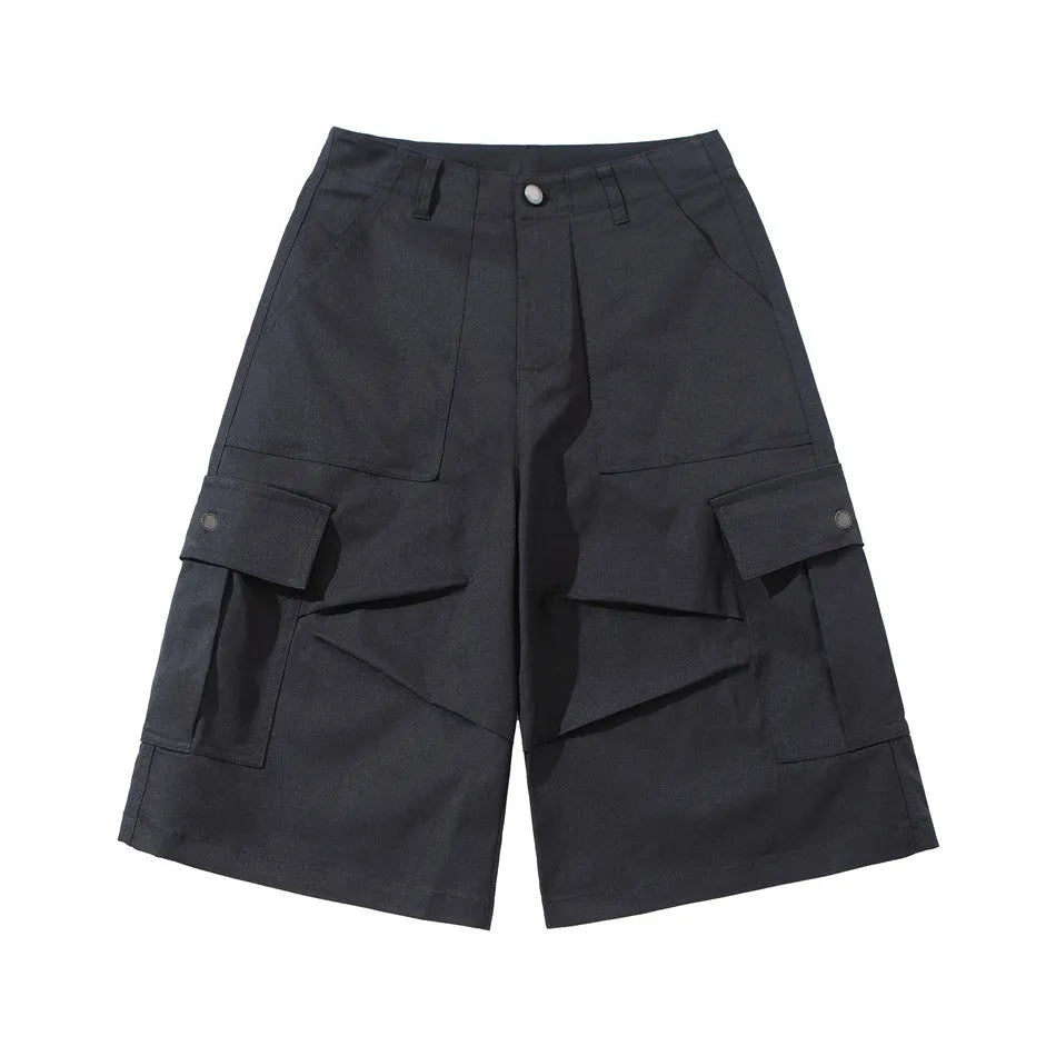 Men's Japanese retro loose casual shorts in polyester, available in white khaki black gray, sizes M to XXL
