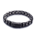 Black titanium steel punk chain bracelet with geometric design, 22cm length, on male wrist
