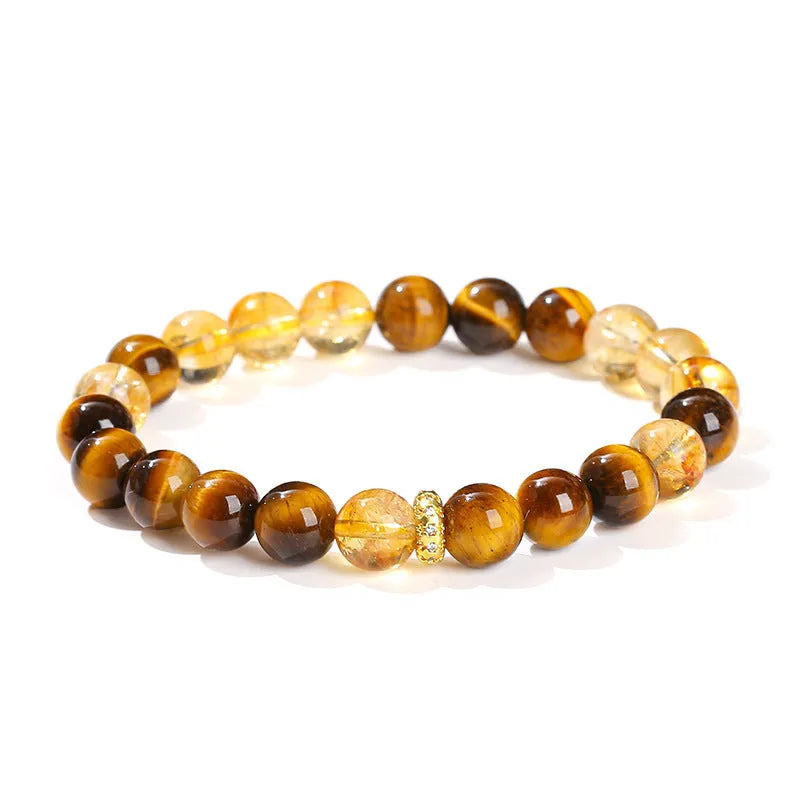 Natural yellow tiger eye crystal bracelet with 8mm geometric beads and mixed tower design