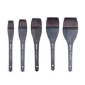 Professional grey squirrel hair makeup brush with a wooden handle, shown in multiple sizes.