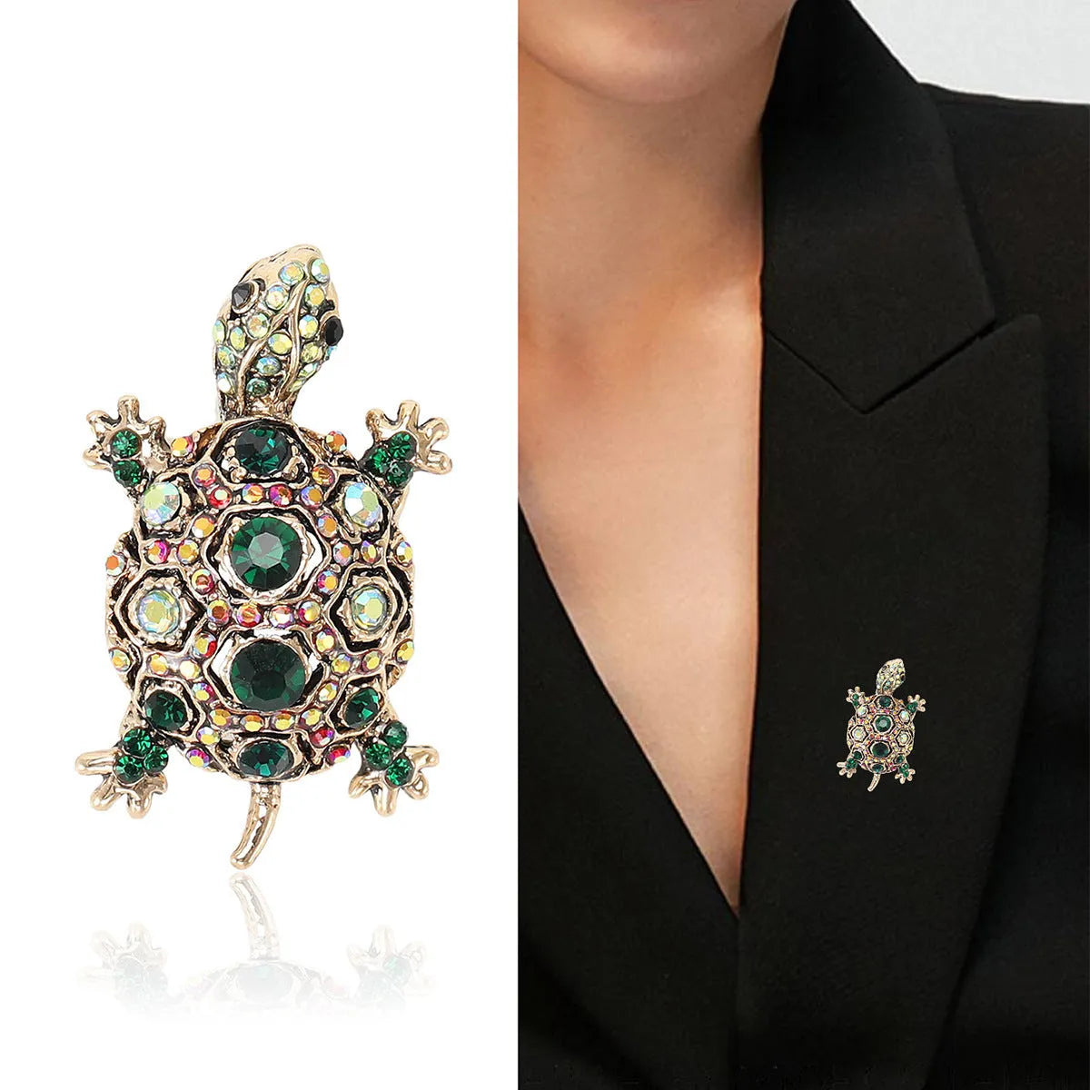 Retro rhinestone turtle brooch in alloy material available in blue, green, red colours