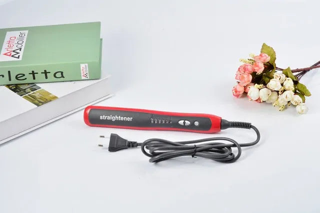 Straight hair comb with ceramic heated brush and ion technology in black and red