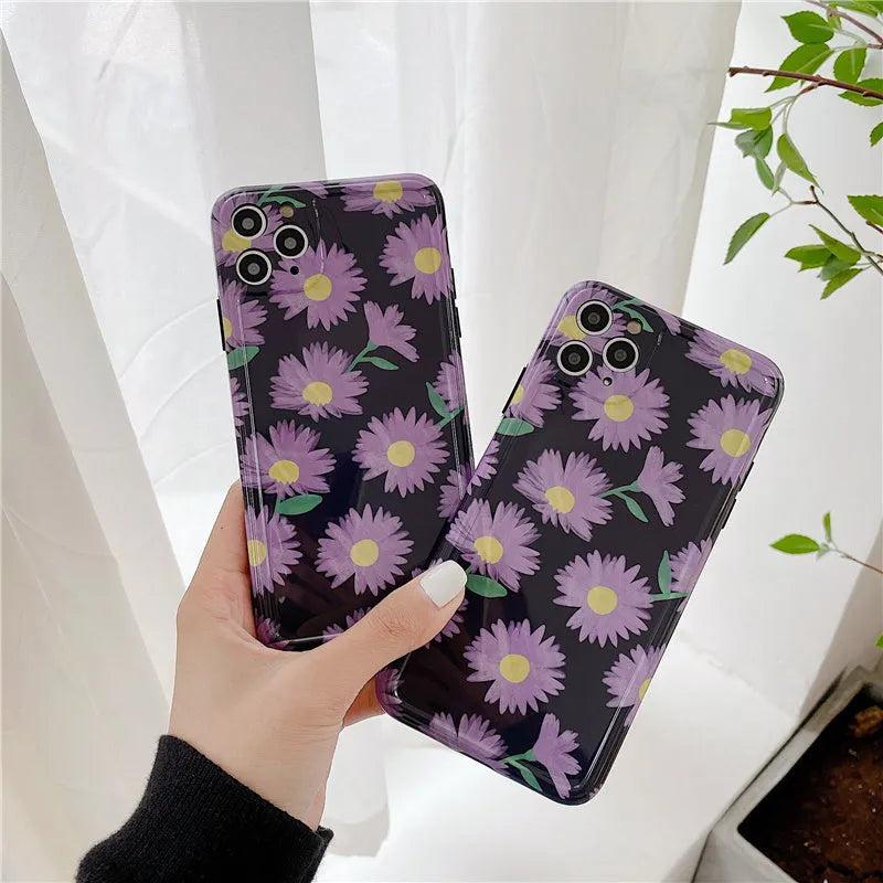 Purple daisy mobile phone case with soft gel texture for iPhone 11 and other Apple models