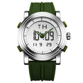 Men's black luminous electronic watch with analogue and digital display on a 47mm dial.