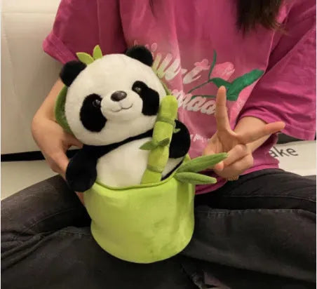 25cm panda plush doll with PP cotton filling in bamboo tube holding or individual panda style