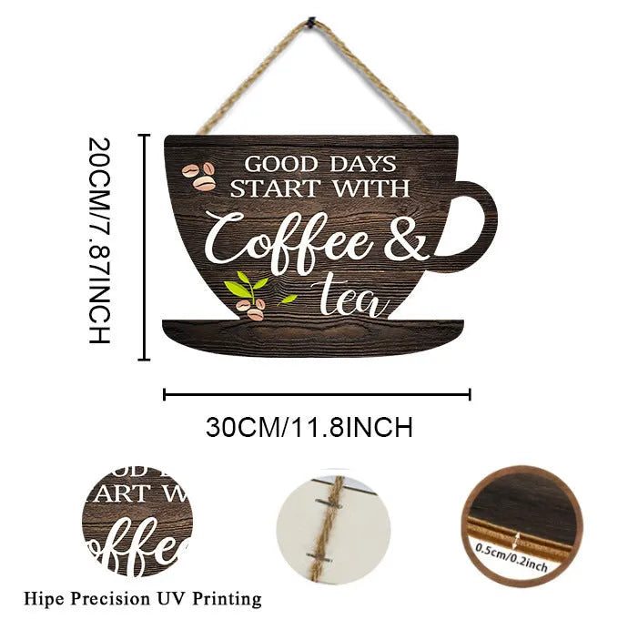 Retro coffee cup wooden wall hanging sign 30x20x0.5cm American country style UV print