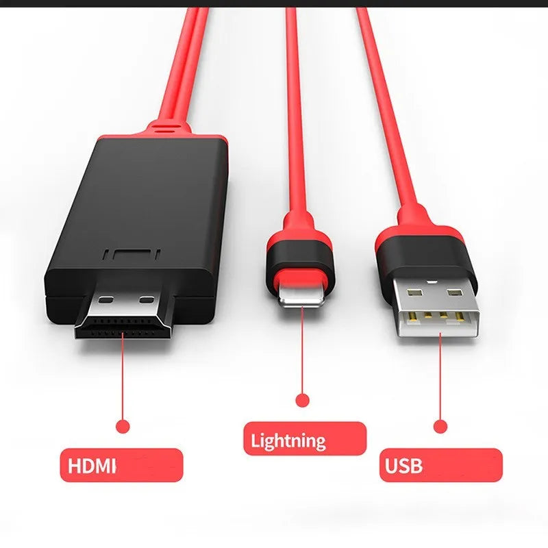 Black Lightning to HDMI cable adapter for iPhone 5 to 11 Pro Max with reversible plug