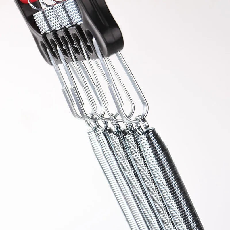 Multifunctional tension device with carbon steel wire spring and engineering plastic body, shown in dual-purpose and triple-purpose sizes.