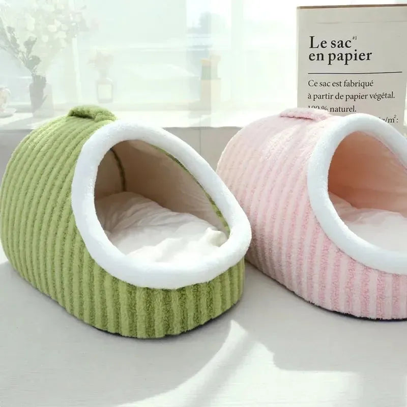 Thickened 3D hole pet bed for cats and small dogs with removable sponge cushion in striped fabric