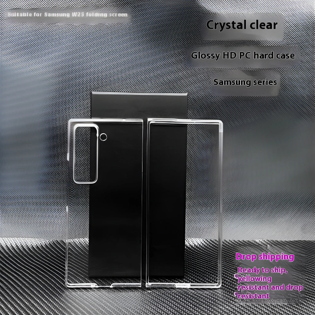 Transparent PC hard shell phone case for Samsung Z Fold with anti-fall and anti-fingerprint functions.