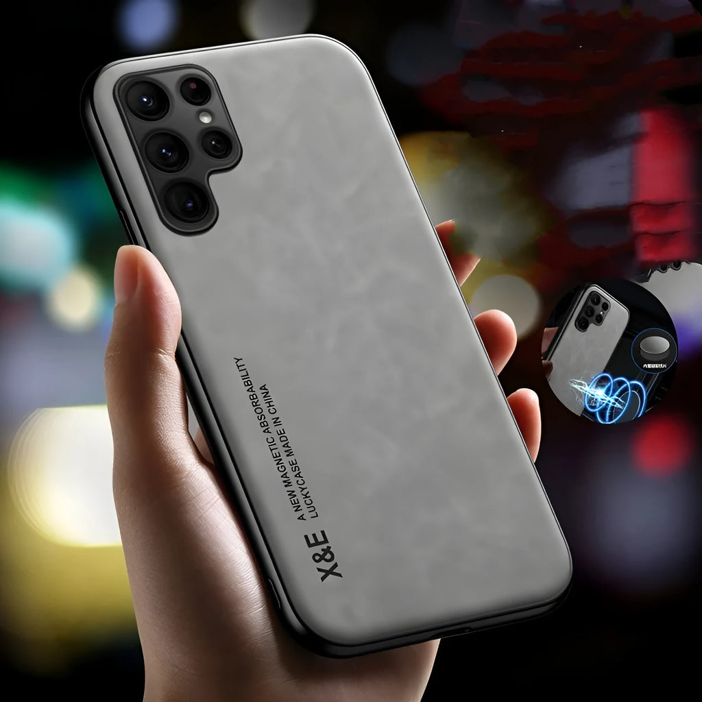 Sheep bark full cover mirror phone case for Samsung, PC and leather back cover in black, silver grey, green or blue.