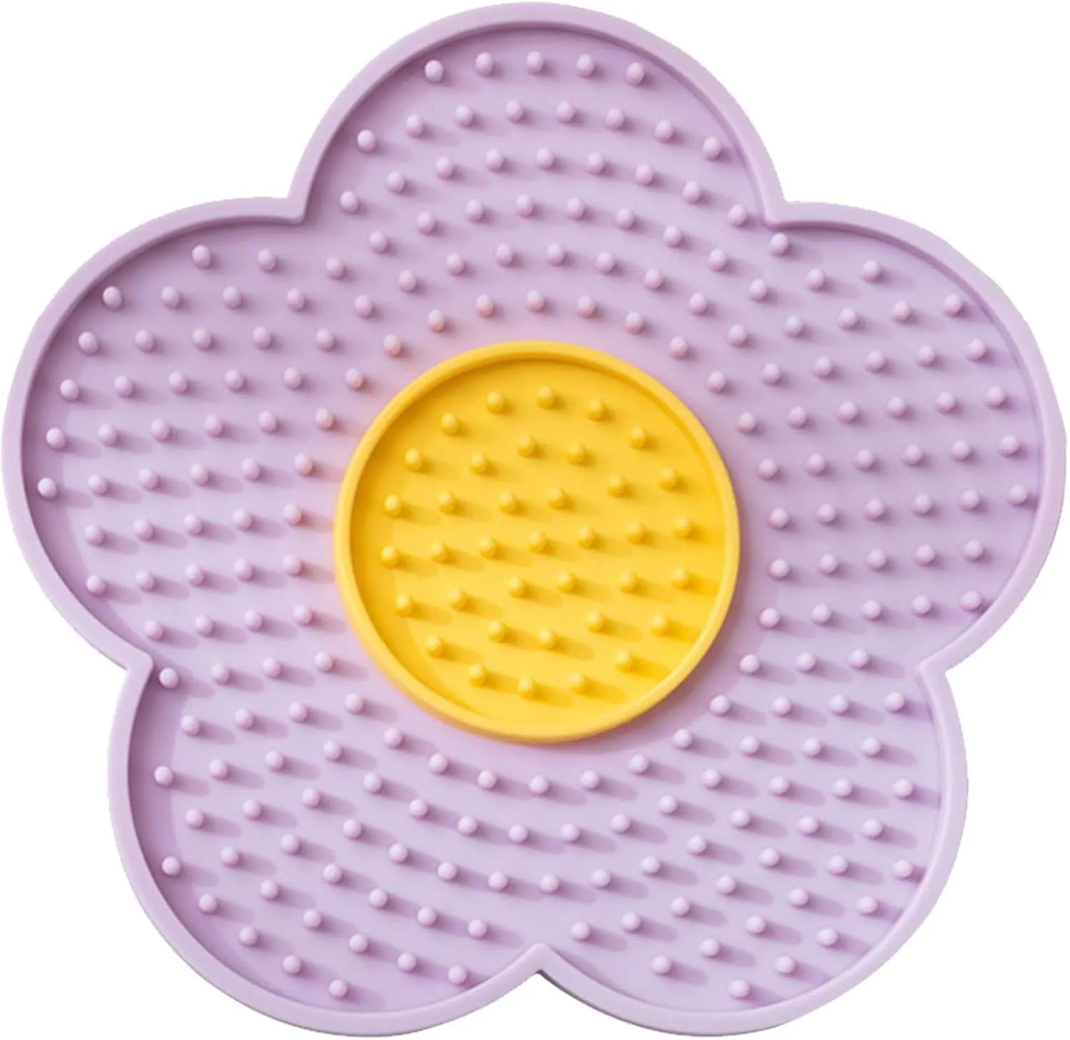 Flower-shaped silicone lick pad for pets with suction cups on smooth surface