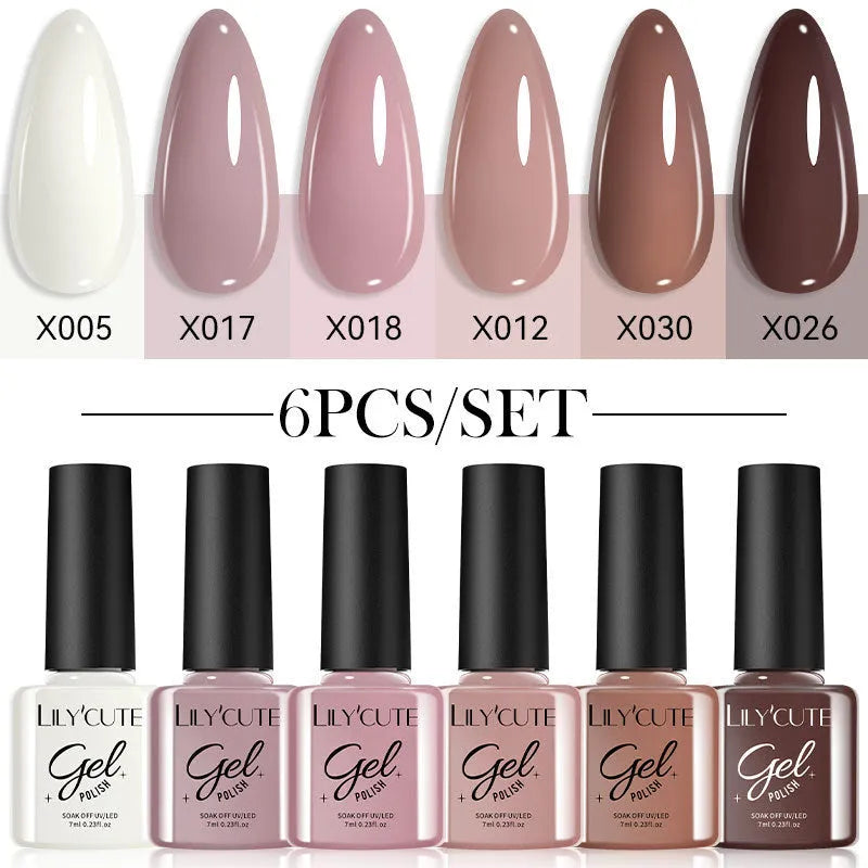 Set of twenty bottles of glitter and solid colour UV gel nail polish in a case.