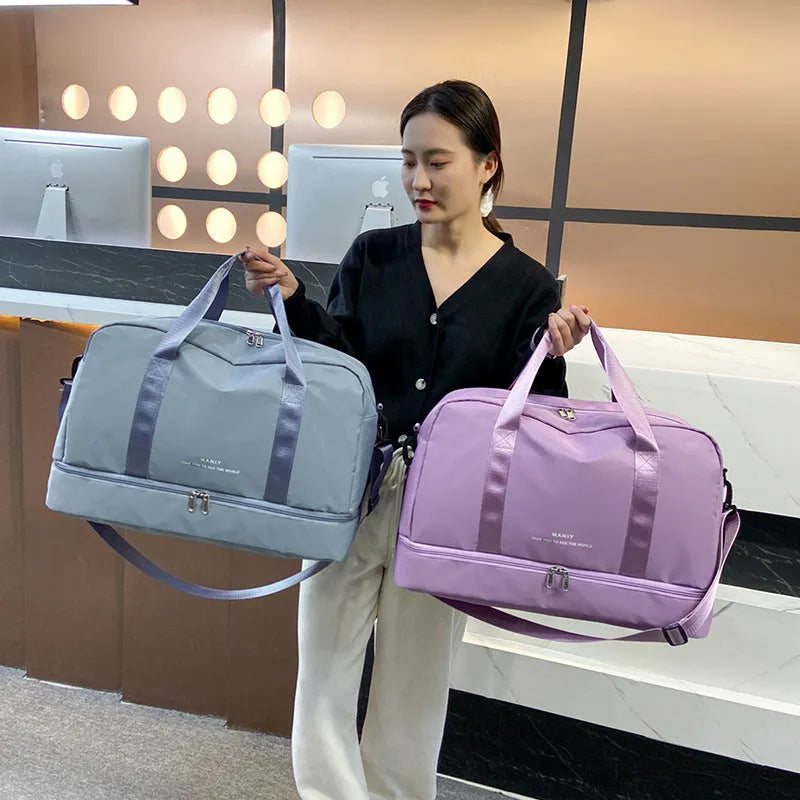 Large capacity waterproof Oxford cloth travel bag with dry wet separation for short trips