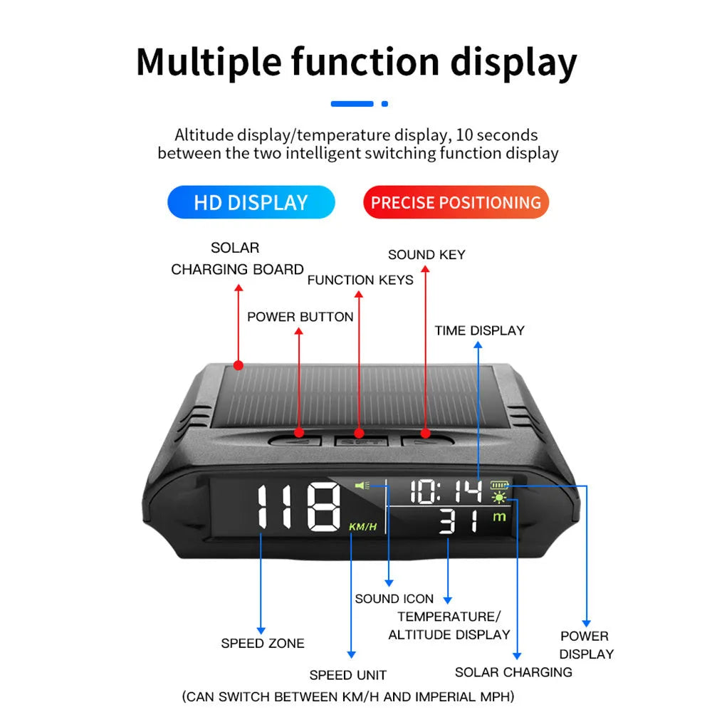 Car head-up display GPS solar alarm X98 model 10x8x3cm ABS+PC