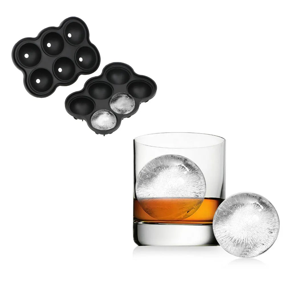 Large silicone ice cube maker with six 4.5cm sphere cavities in black