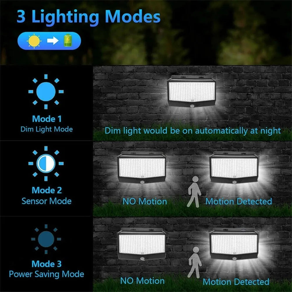 Solar wall light induction outdoor courtyard light with 468 LEDs and separate solar panel in black ABS plastic