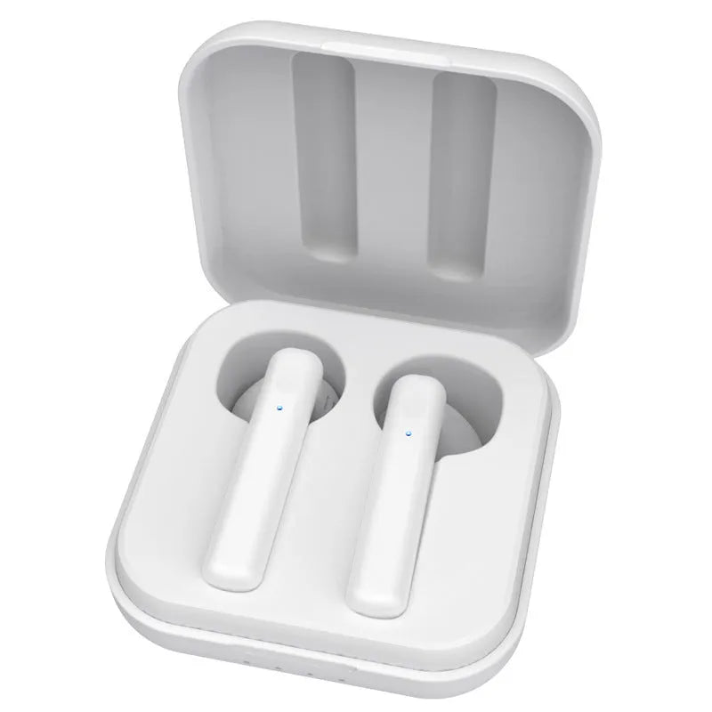 Macaron wireless sports headphones with charging bin in multiple colours including black and pink against white background