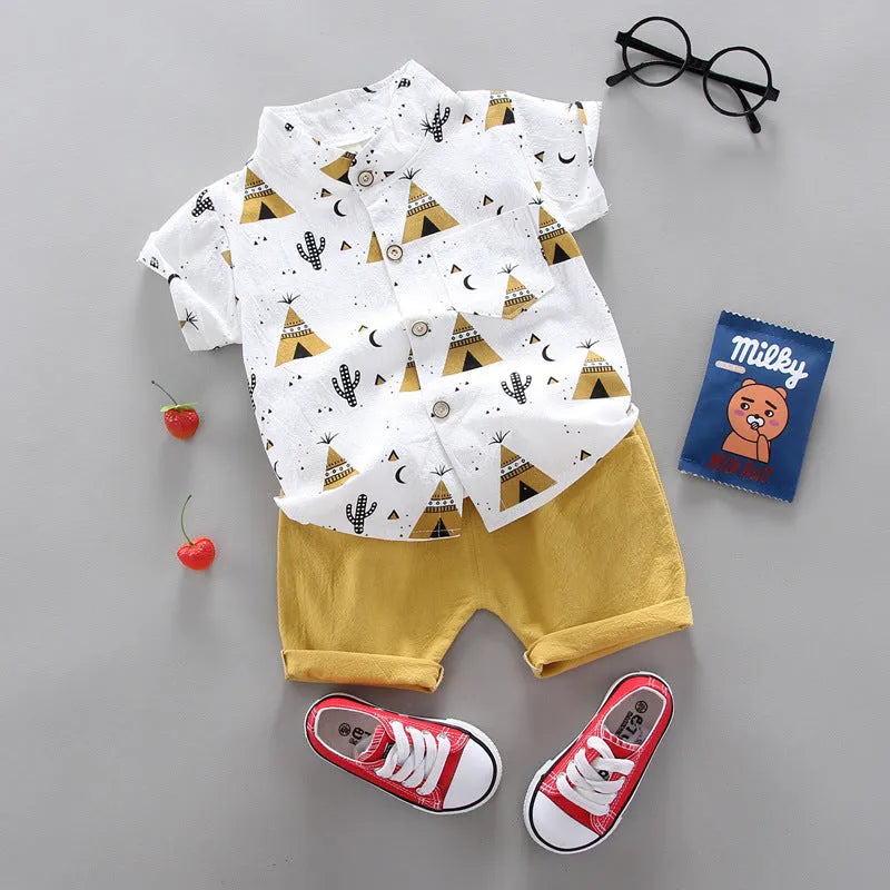 Children's summer sports suit two-piece set Korean style short sleeve for boys girls Light Blue Pink Yellow sizes 80-110cm