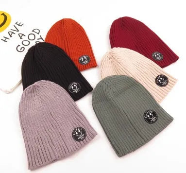 Children unisex fashion ribbed hat in nylon, one size, available in beige, black, caramel, green, grey, wine red