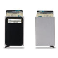 Aluminium alloy credit card holder with frosted finish in multiple colour options showing front view.