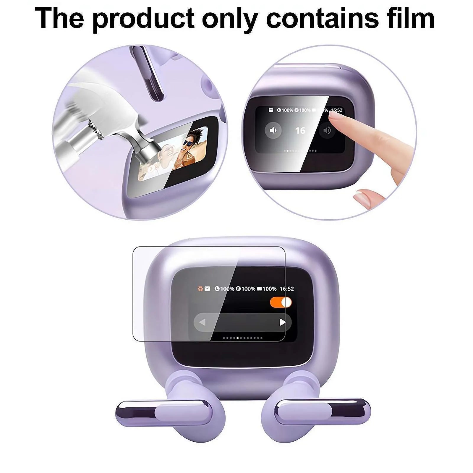 Transparent LCD screen protector film for smart Bluetooth headset, 6cm x 4cm x 2cm packaging