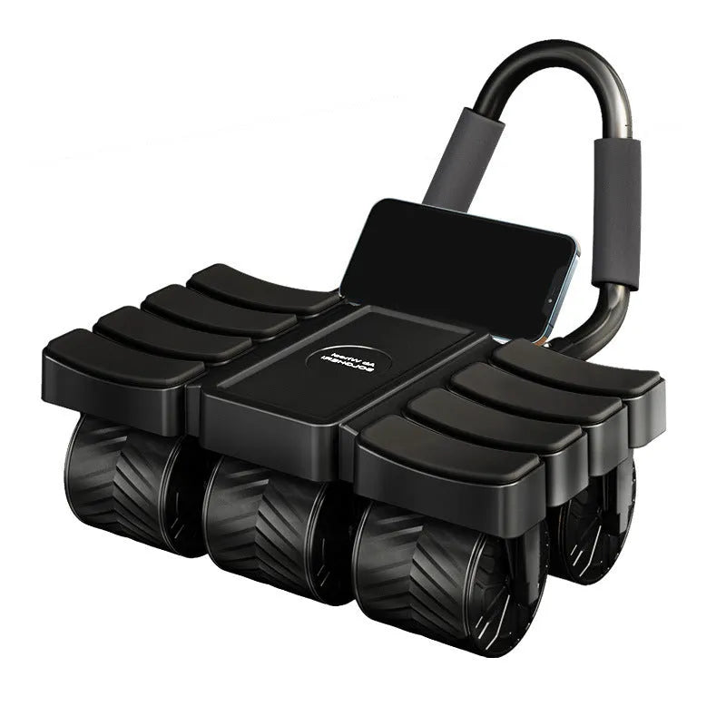 Six-wheel eight-elbow automatic rebound abdominal wheel in black with AI app connectivity for home fitness
