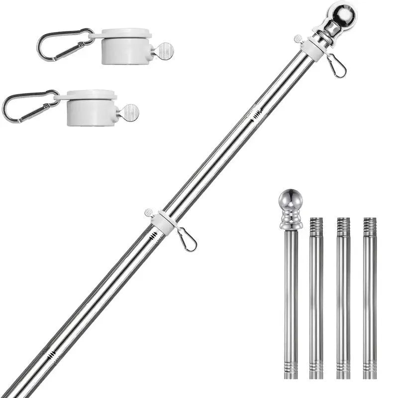 Wall mounted stainless steel sectional flagpole in black finish on a brick wall