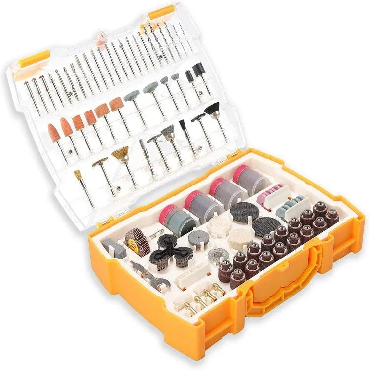 302 piece electric grinding accessories box with polishing, cleaning, carving, sharpening, drum and drill pieces for rotary tools