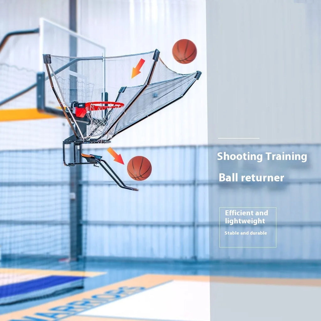 Automatic basketball training ball return machine for solo shooting practice.