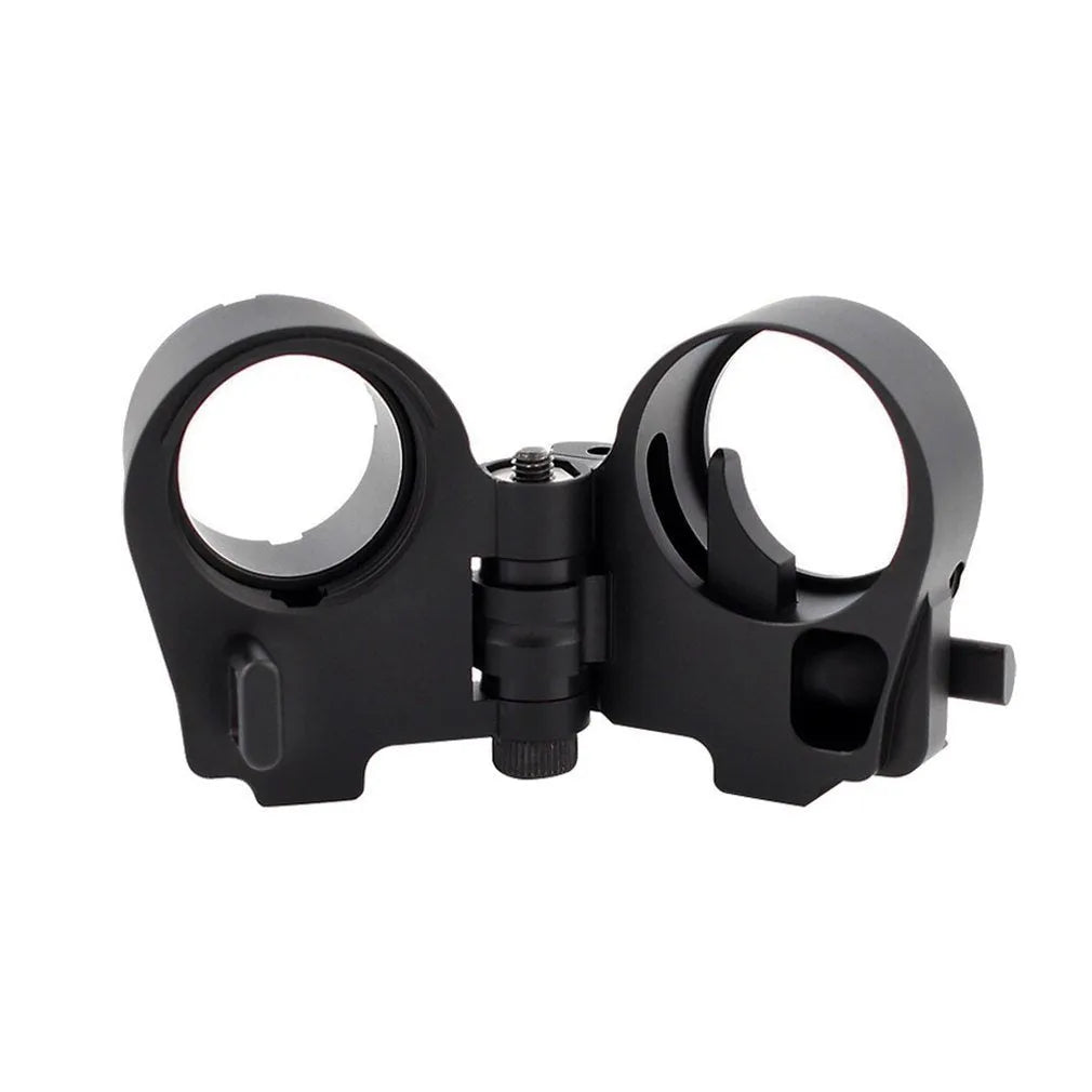 Third generation black aluminium folding stock adapter for AR-15 and AR-10 rifles, DLC finish, compact storage