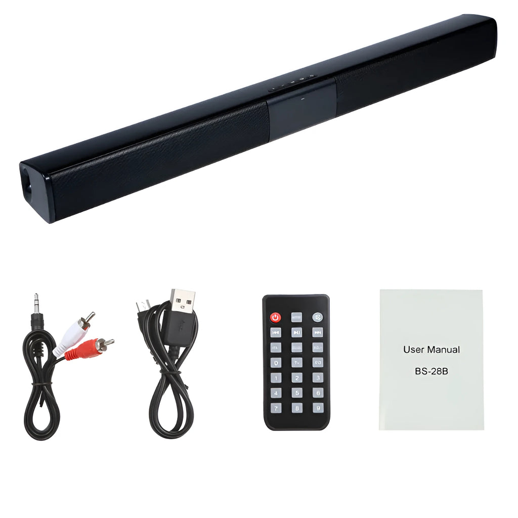 20W black wireless Bluetooth speaker soundbar with FM radio, 550mm length, for TV and computer