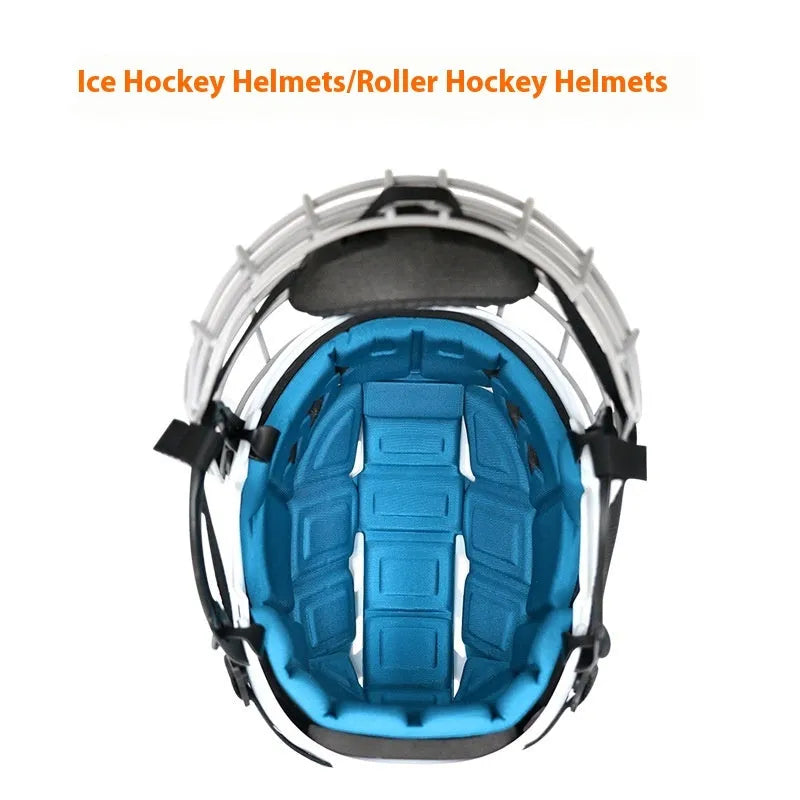 Ice hockey helmet with carbon steel face mask and impact-resistant polypropylene shell in four sizes
