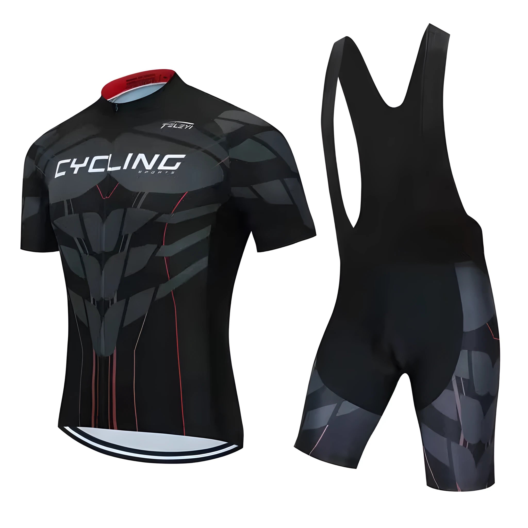 A man and woman wearing a matching blue cycling jersey set for summer road biking.