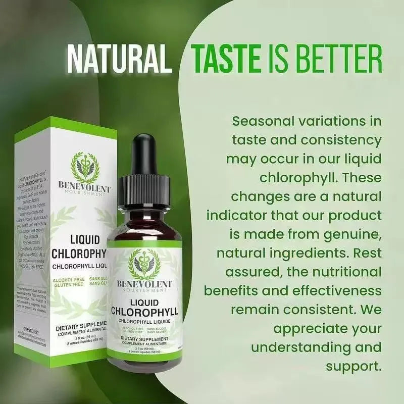 60 ml bottle of green chlorophyll liquid drops for adult dietary supplementation