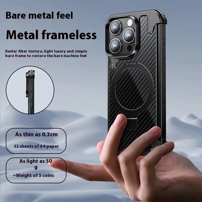 YILI shell carbon fibre magnetic bracket protective phone case for iPhone 16 Pro Max in matte black