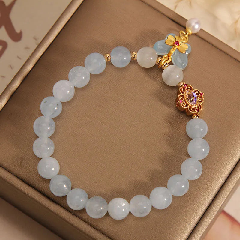 Women's aquamarine butterfly pendant bracelet with crystal rhinestones and decorative butterfly charm