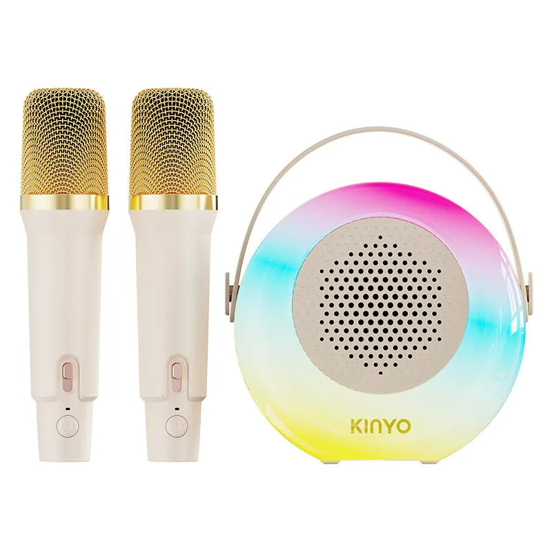 K38 Bluetooth karaoke microphone set with two mics, creamy white