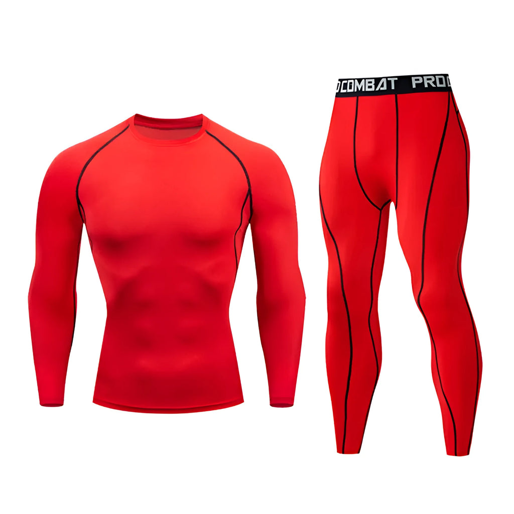 Men's fitness set long-sleeved top and compression tights quick-dry milk silk spandex tight fit round neck