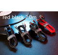Braided nylon Lightning charging cable for iPhone in red and black colour option, showing 1m length.