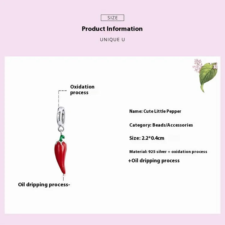 Korean style pepper pendant crafted from S925 sterling silver with leaf detailing in colour BSC461