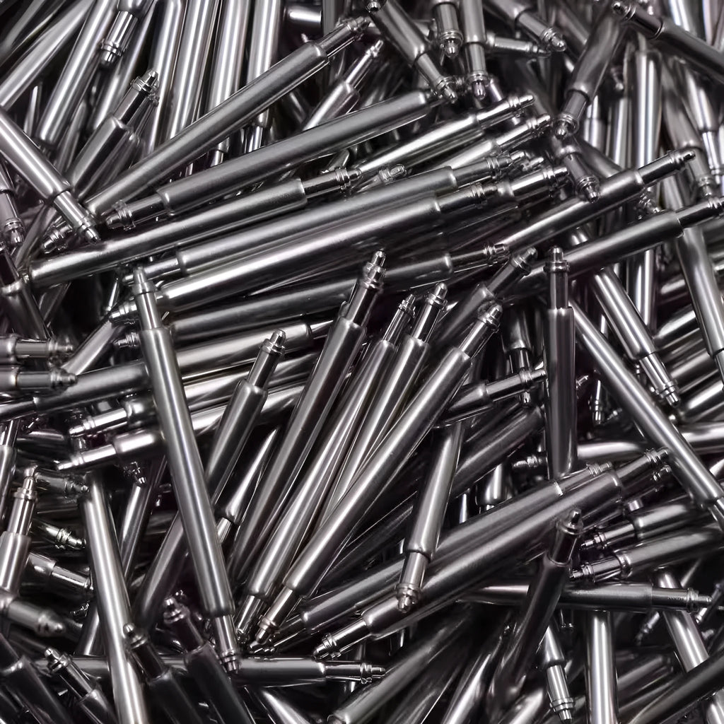 Six metal watch spring shafts for strap repair in sizes 21mm to 26mm