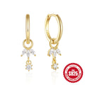 S925 sterling silver women's earrings with golden three-diamond zircon sunburst motif