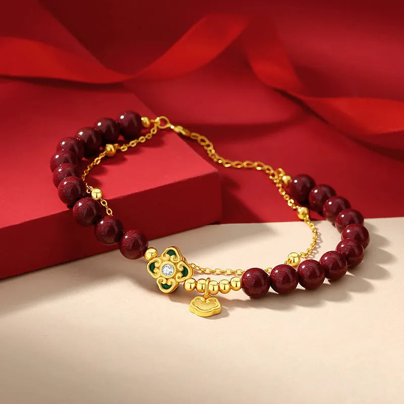 Women's geometric sterling silver bracelet with traditional Chinese Ruyi and Xiangyun symbols