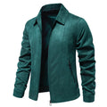 Mens suede lapel zipper jacket autumn winter solid colour outdoor coat black front view
