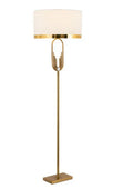 Modern silver floor lamp with adjustable height mechanism and fabric shade, remote control on side table