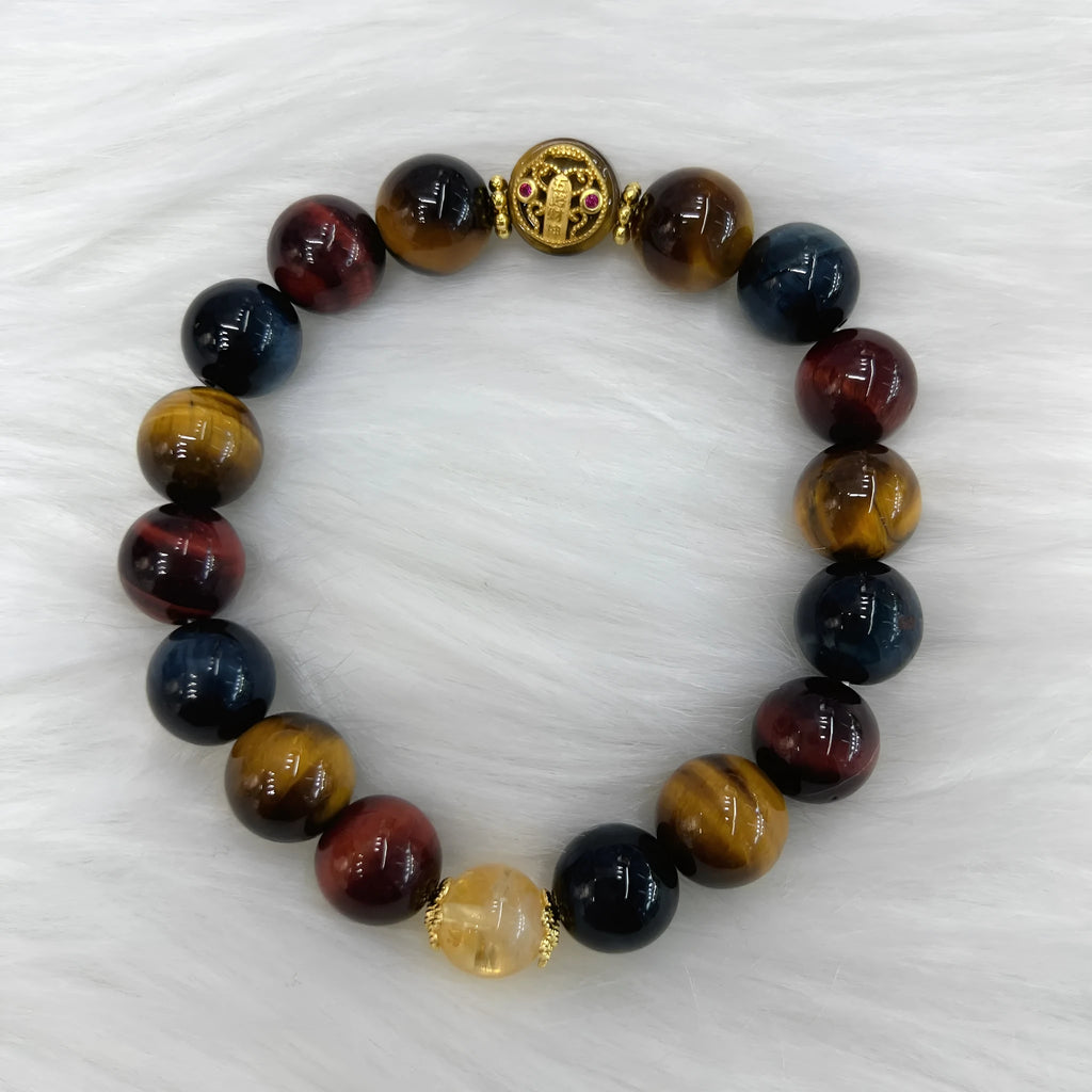 Tiger eye natural stone bracelet with loose round beads on 18cm chain