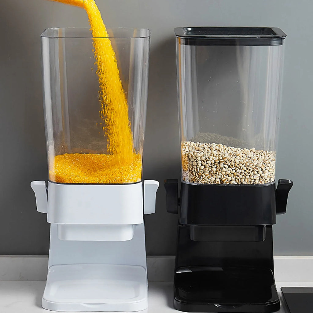 Countertop cereal dispenser with chute design, non-slip levers, 5500 ml capacity, black or white ABS and PS body